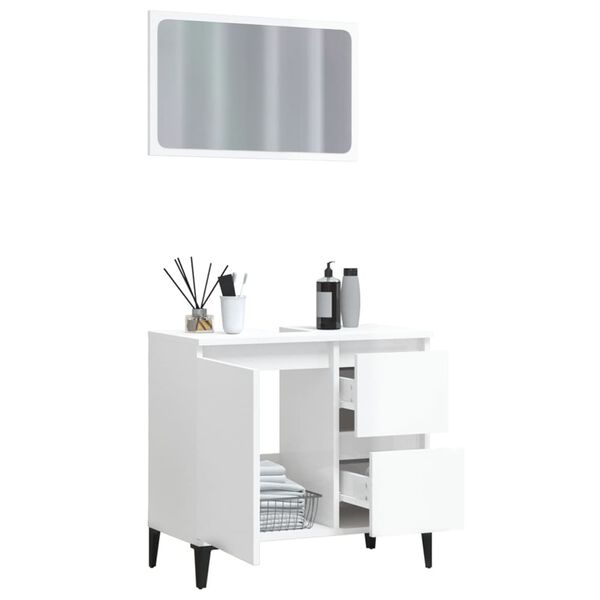 vidaXL 2-delige Badkamermeubelset bewerkt hout hoogglans wit