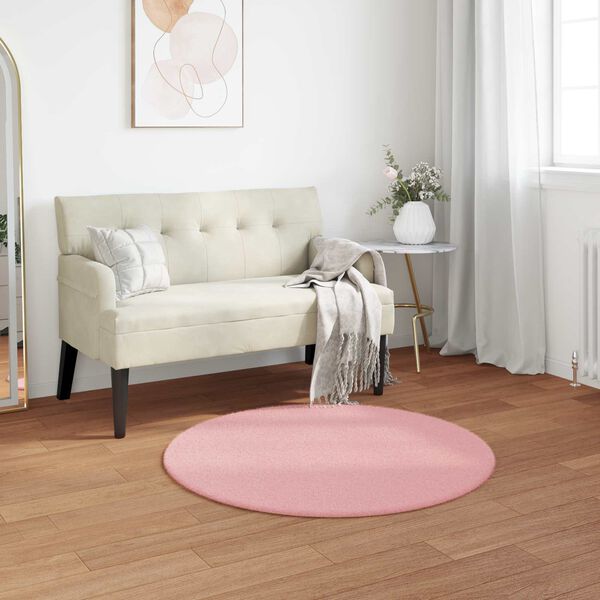 vidaXL Nep Konijnenbont Tapijt Olite Roze Ø 120 cm Polyester