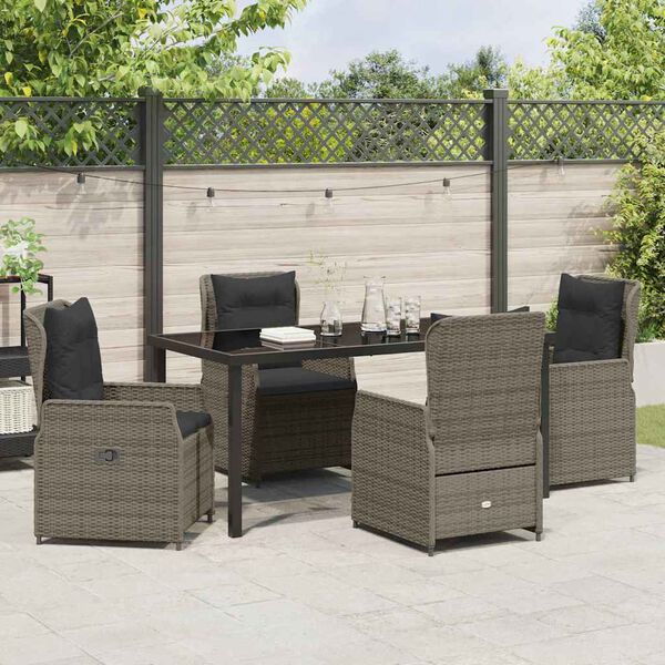 vidaXL Tuin eettafelset 5 pcs Grijs poly rattan