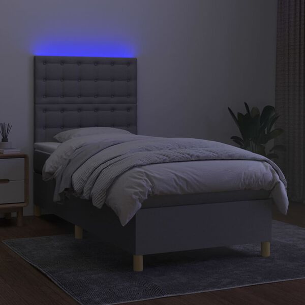 vidaXL Boxspring met matras en LED stof lichtgrijs 80x200 cm