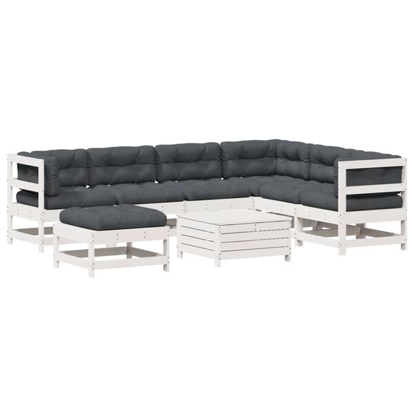 vidaXL 8-delige Loungeset met kussens massief grenenhout wit