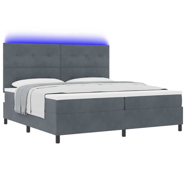 vidaXL LED Box Spring Bed met matras Donkergrijs 200 x 200 cm Stof