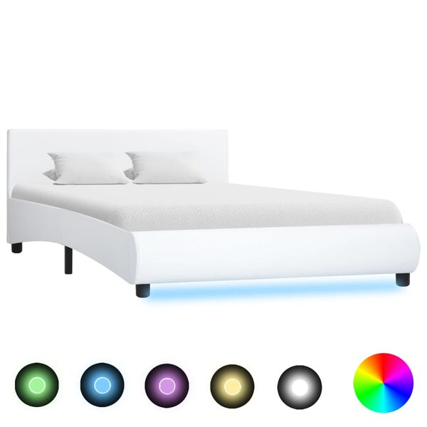 vidaXL Bedframe met LED kunstleer wit 120x200 cm