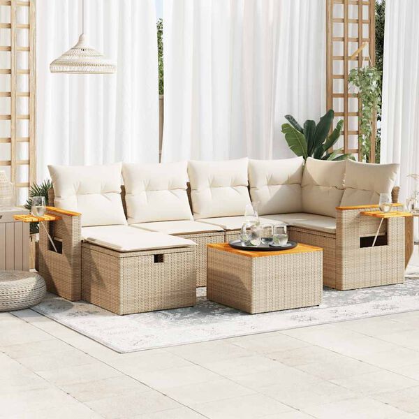 vidaXL 7-delige Loungeset met kussens poly rattan beige