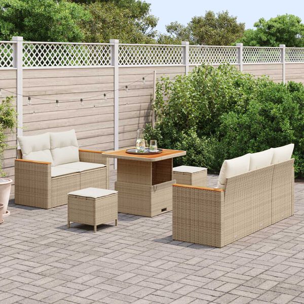 vidaXL Tuinbankenset met kussen 10 pcs Beige en Cr&egrave;me poly rattan