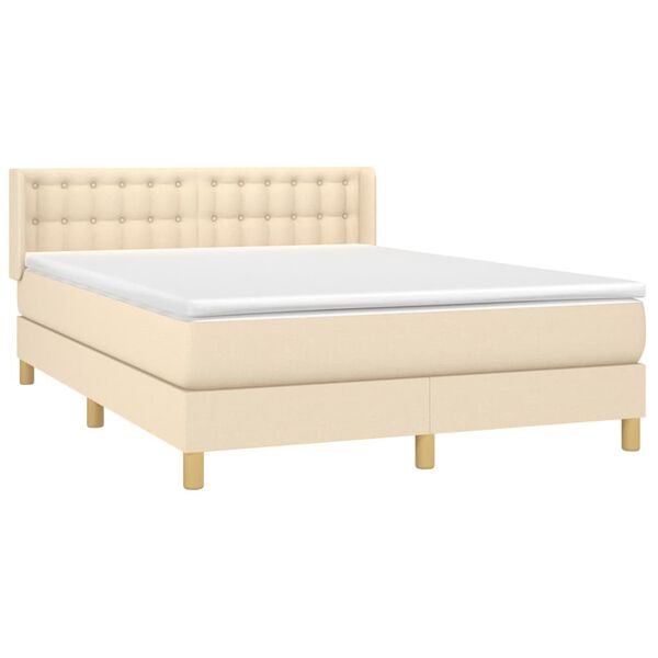 vidaXL Boxspring met matras stof cr&egrave;mekleurig 140x200 cm