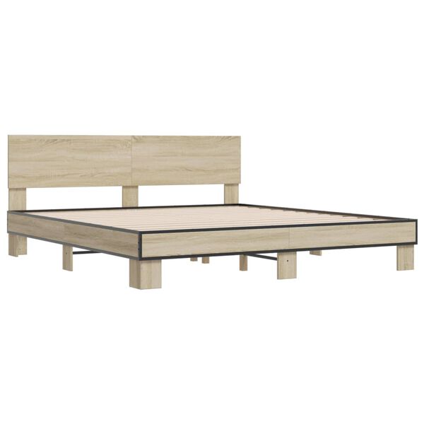 vidaXL Bedframe bewerkt hout metaal sonoma eikenkleurig 200x200 cm