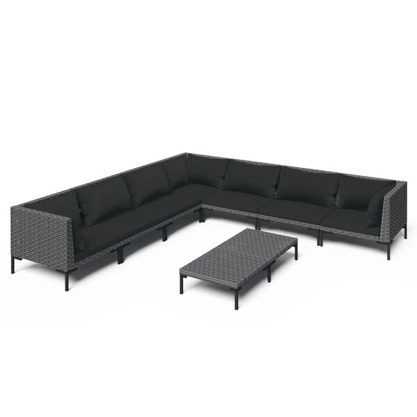 vidaXL 8-delige Loungeset met kussens poly rattan donkergrijs