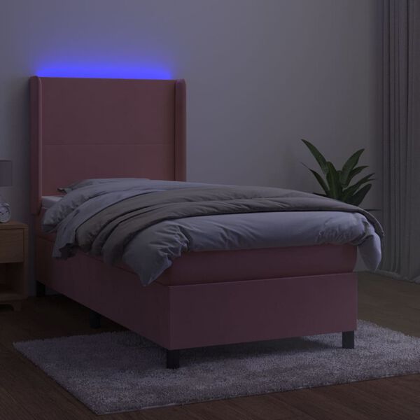 vidaXL Boxspring met matras en LED fluweel roze 90x190 cm