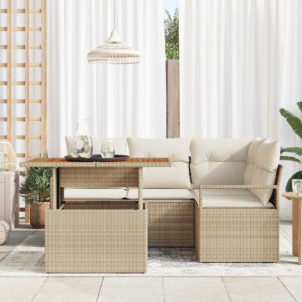 vidaXL Tuin Sofa Set met opslag 5 pcs Beige Poly riet