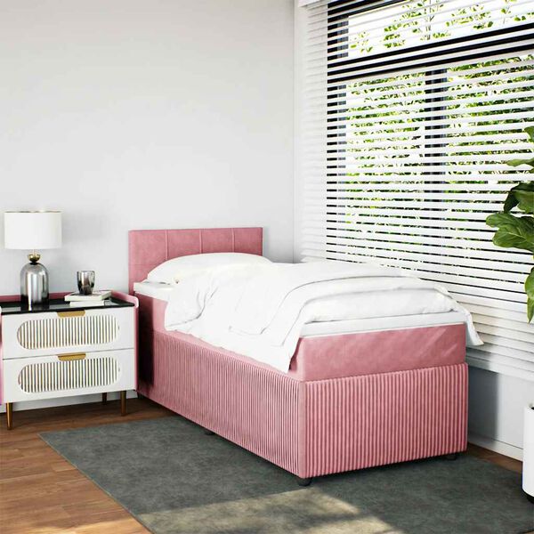 vidaXL Boxspring met matras fluweel roze 100x200 cm