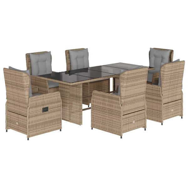 vidaXL 7-delige Tuinset met kussens poly rattan beige