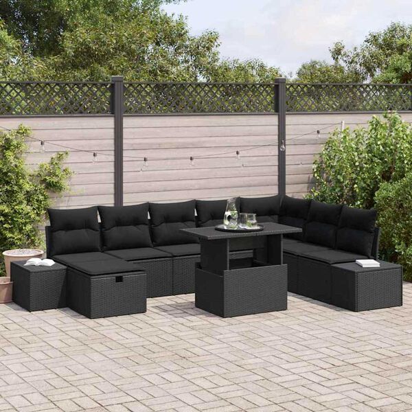 vidaXL Tuin Sofa Set 9 pcs Zwart poly rattan