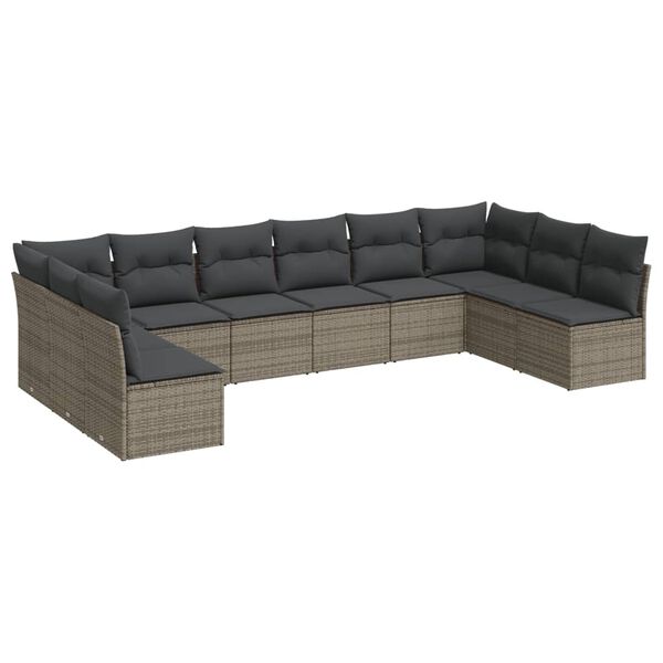 vidaXL 10-delige Loungeset met kussens poly rattan grijs