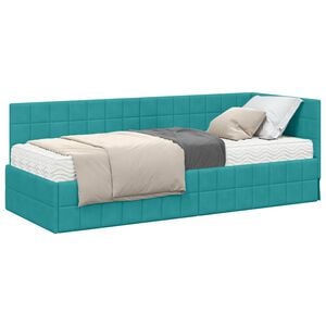 vidaXL Hoekbedframe met Matras 2 st Turquoise 80 x 200 cm Fluweel