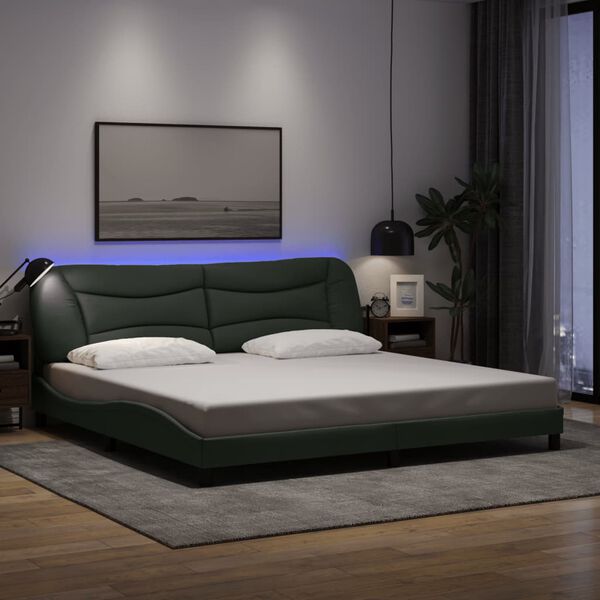 vidaXL Bedframe met LED zonder matras "Hvar" 200x200 cm stof donkergrijs