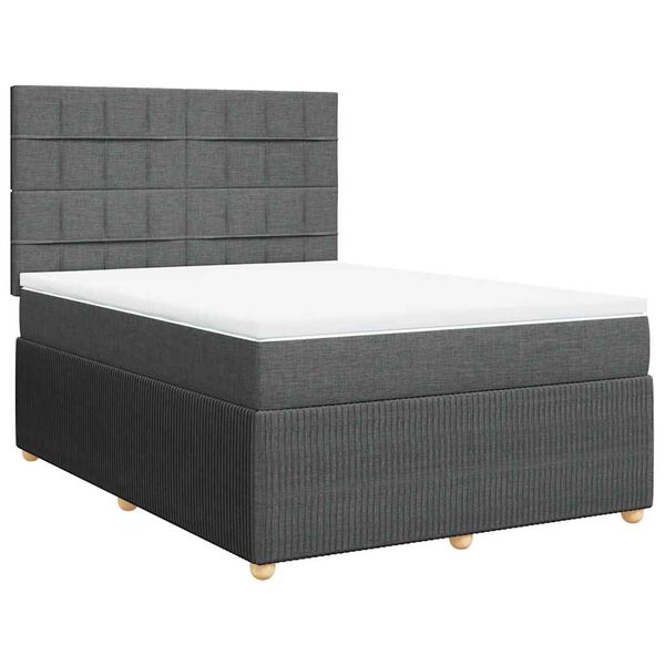 vidaXL Boxspring met matras stof donkergrijs 140x190 cm