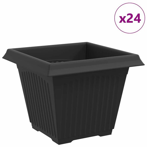 vidaXL Vierkante Bloempot 24 pcs Zwart 38 x 38 x 30 cm Kunststof