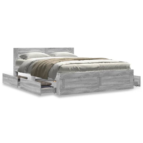 vidaXL Bedframe met hoofdeinde bewerkt hout grijs sonoma 140x190 cm