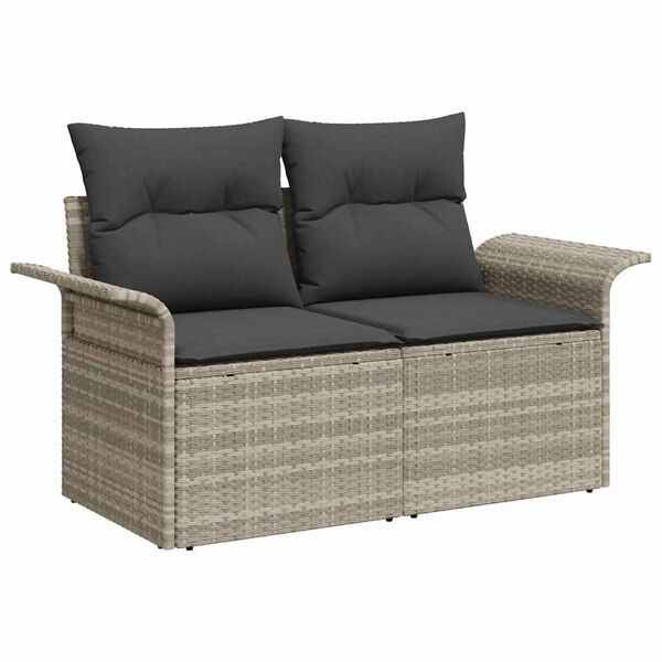 vidaXL Tuin Sofa Set met kussen met opslag 9 pcs Lichtgrijs Poly riet
