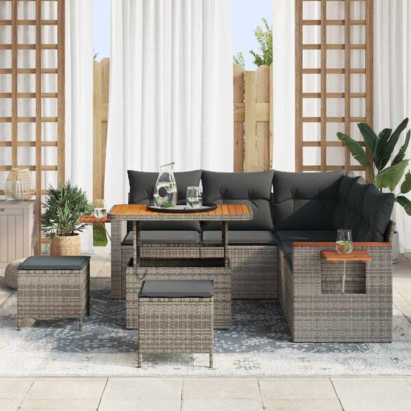 vidaXL Tuinbankenset met kussen 9 pcs Grijs poly rattan