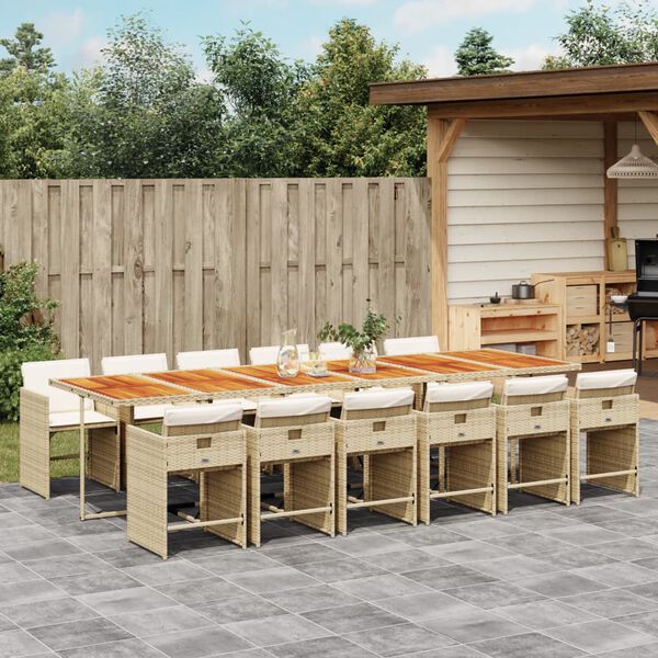 vidaXL 13-delige Tuinset met kussens poly rattan beige