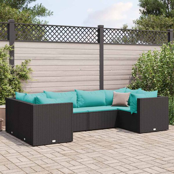 vidaXL 6-delige Loungeset met kussens poly rattan zwart