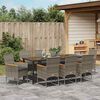 vidaXL Tuin eettafelset met kussen 9 pcs Grijs poly rattan