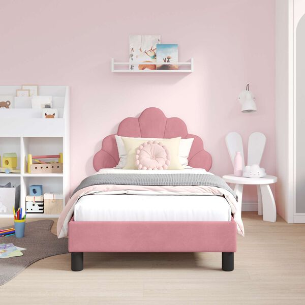 vidaXL Bedframe voor kinderen met hoofdbord Roze 80 x 160 cm Fluweel