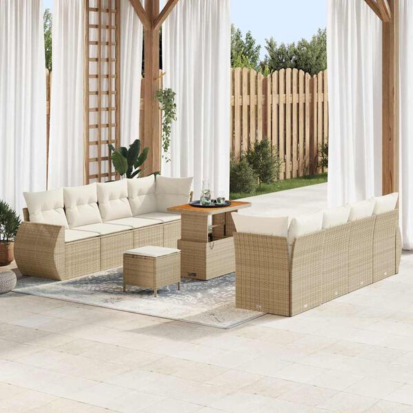 vidaXL Tuin Sofa Set met opslag 11 pcs Beige Poly riet