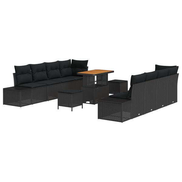vidaXL Tuin Sofa Set 11 pcs Zwart Poly Rattan en Poedergecoat Staal