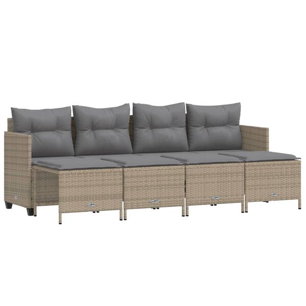vidaXL 5-delige Loungeset met kussens poly rattan beige