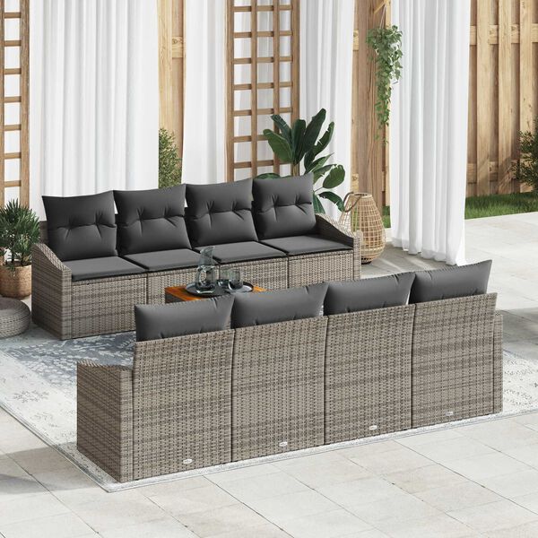vidaXL Tuinbankenset met kussen 9 pcs Grijs poly rattan