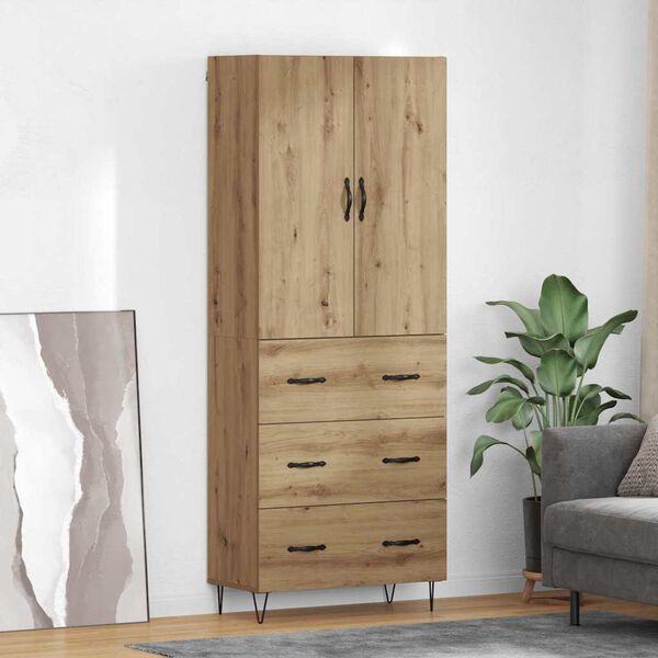 vidaXL Hoge kast met lade 2 pcs Artisan Eiken Ge&euml;ngineerd hout en glas