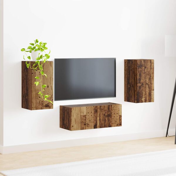 vidaXL Tv-meubelset Wandgemonteerd 6 pcs Oudhout Bewerkt hout