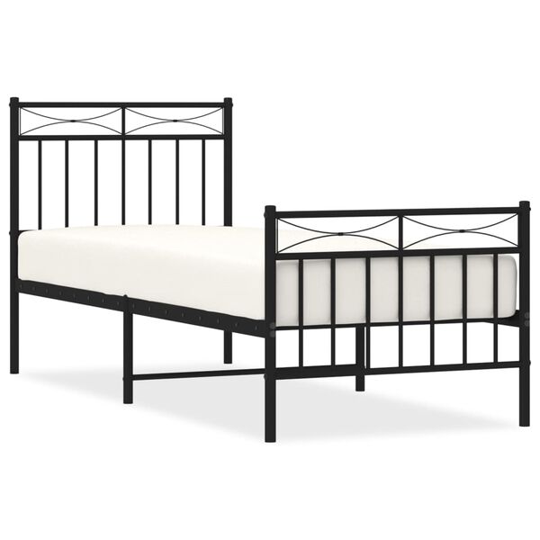 vidaXL Bedframe met hoofd- en voeteneinde metaal zwart 75x190 cm