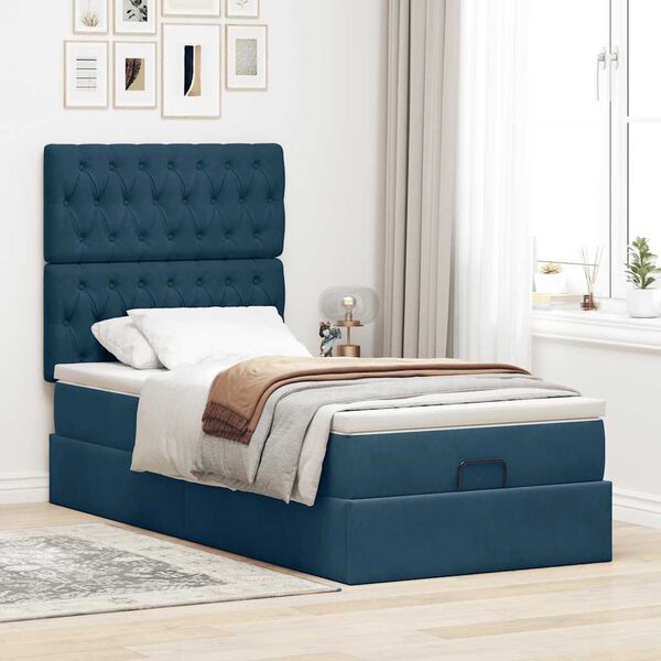 vidaXL Ottoman bed met matrassen 80x200cm fluweel donkerblauw