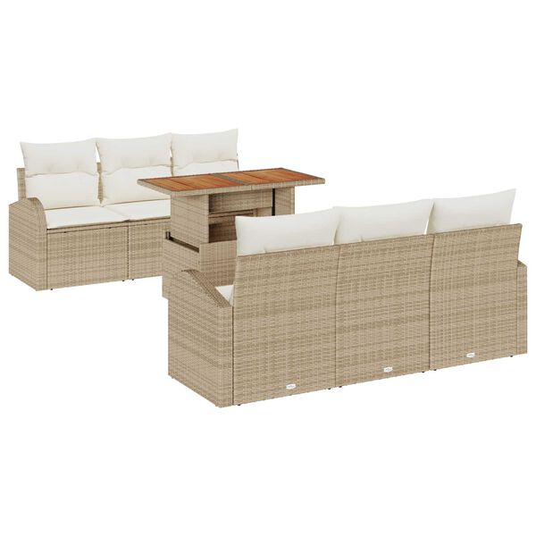 vidaXL Tuin Sofa Set met opslag 7 pcs Beige Poly riet