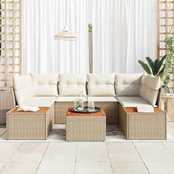 vidaXL Tuin Sofa Set met kussen met opslag 6 pcs Beige Poly riet