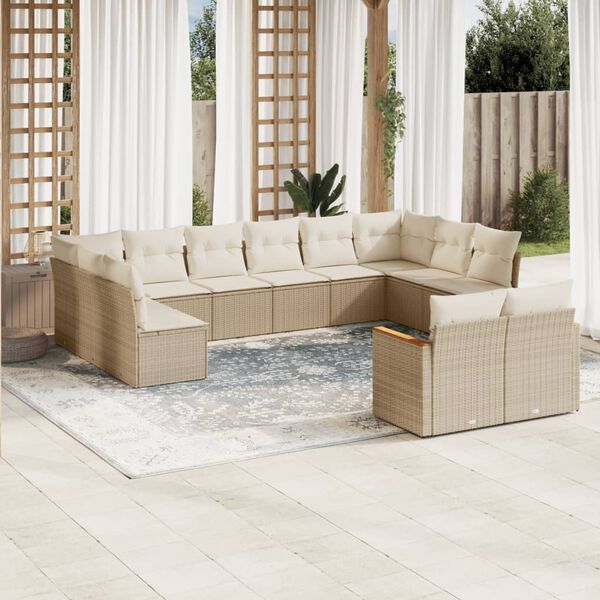 vidaXL 12-delige Loungeset met kussens poly rattan beige