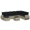vidaXL 9-delige Loungeset met kussens poly rattan lichtgrijs