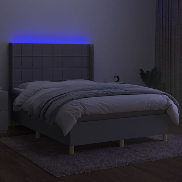 vidaXL Boxspring met matras en LED stof lichtgrijs 140x200 cm