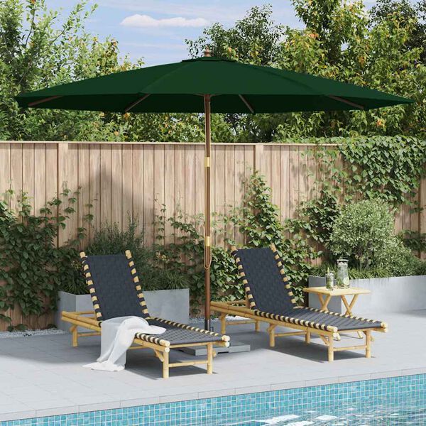 vidaXL Parasol met houten paal 350 cm groen