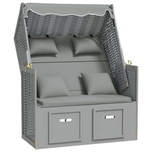 vidaXL Strandstoel met kussens poly rattan en massief hout grijs