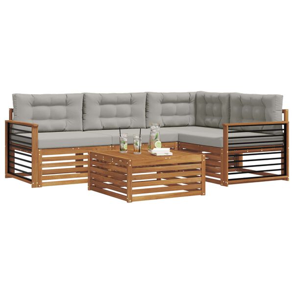 vidaXL Buiten bankenset met kussen 5 pcs Natuurlijk en Lichtgrijs