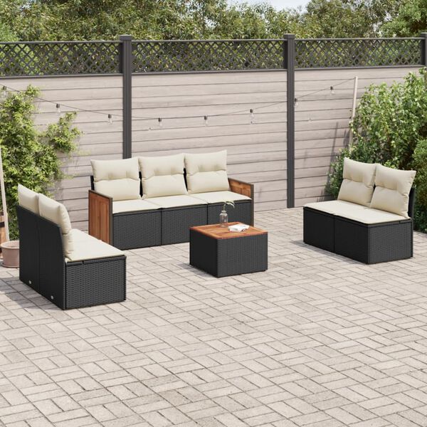vidaXL 8-delige Loungeset met kussens poly rattan zwart