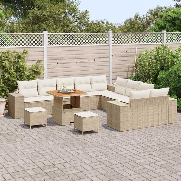 vidaXL Tuin Sofa Set met kussen 13 pcs Beige poly rattan