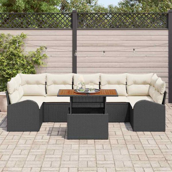vidaXL Tuin Sofa Set met kussen 8 pcs Zwart en cr&egrave;me