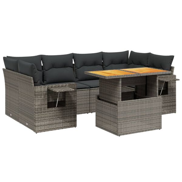 vidaXL 7-delige Loungeset met kussens poly rattan grijs