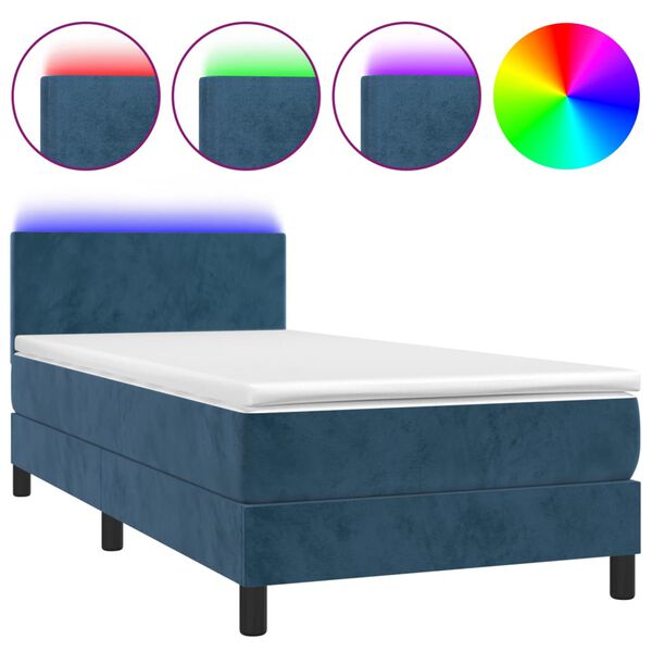 vidaXL Boxspring met matras en LED fluweel donkerblauw 90x190 cm